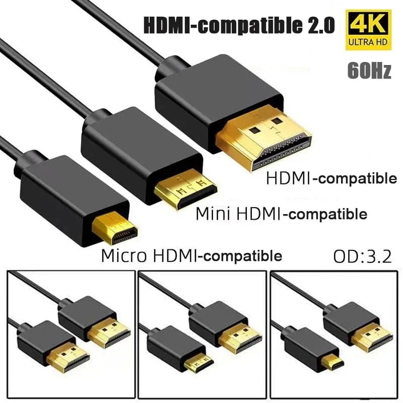 For HDMI cable 4K male Micro HD Mini HD cable HDTV extreme Ethernet cable 3D ultra-thin pure copper data cable for laptop