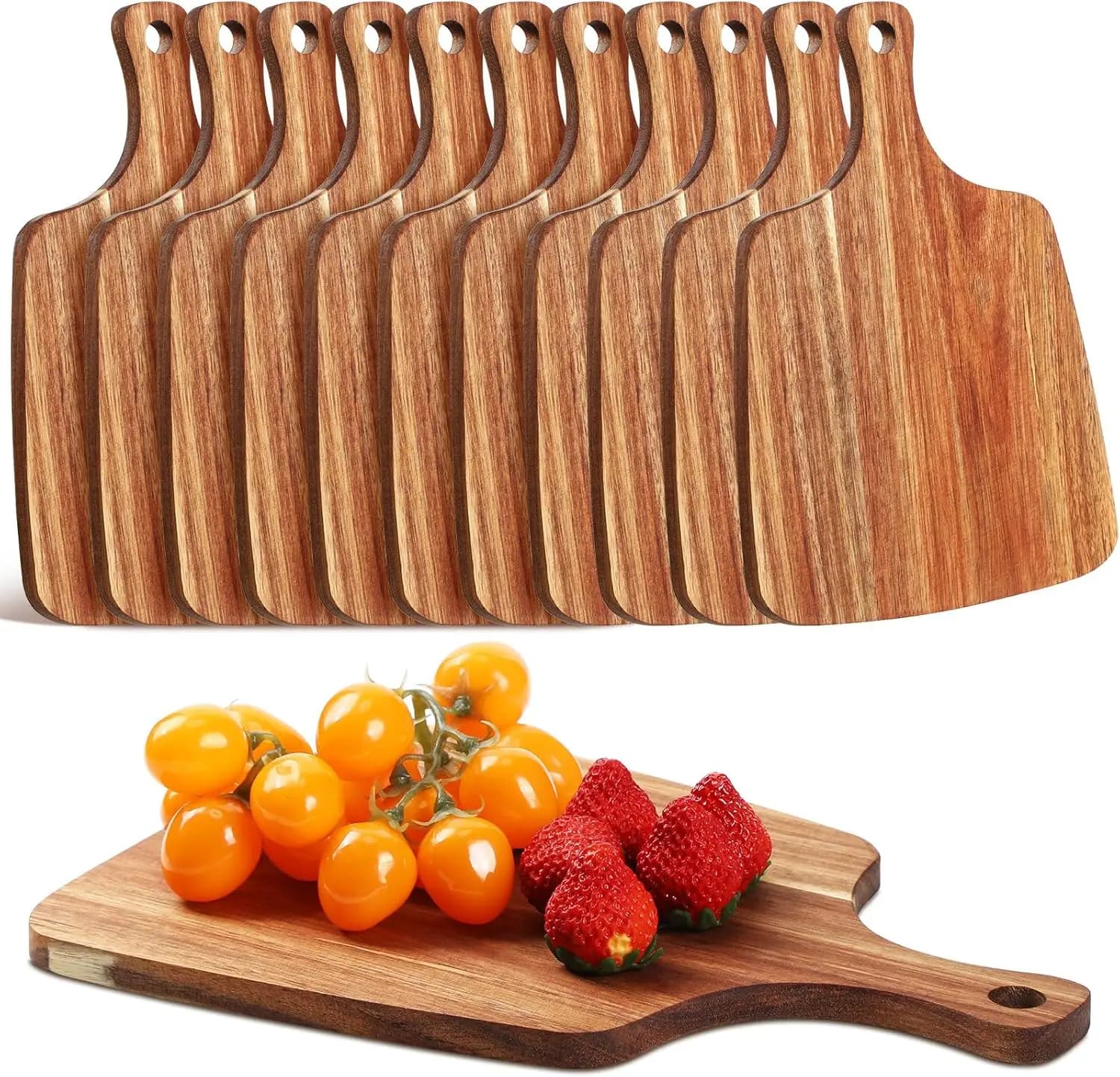 Set of 12 Taglieri with Handle 12 x 8.7 Pollici in Legno di Acacia, Trassoio di Servizio per Aperitivi e Salumi, Ideal for Farewell to the Nubilato
