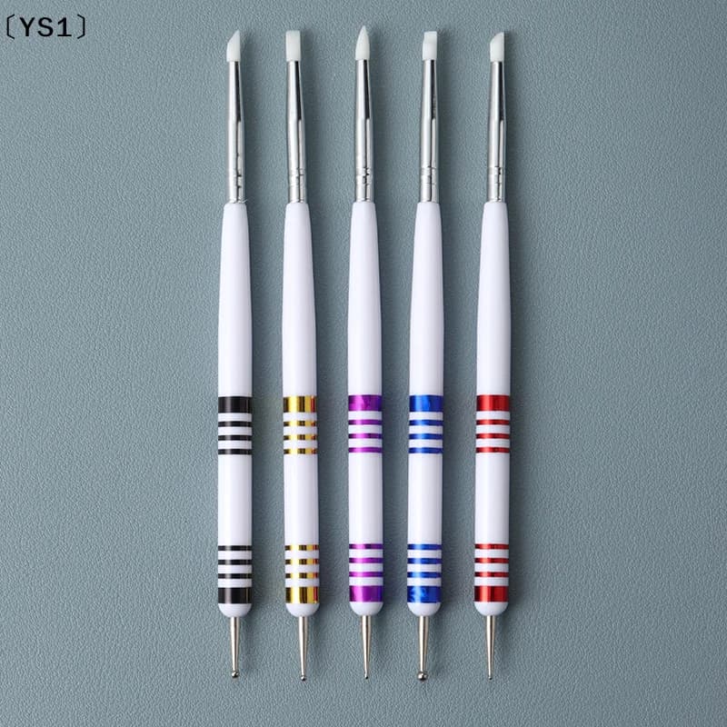 〔YS1〕5Pcs Set 2 Way Silicone Nail Art Pen Carving Emboss Hollow Gel Shaping Dotting For Manicure Drawing Painting Tool