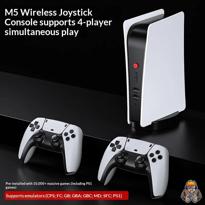 Game console M5 4K HD with Integrated Speaker, 9 Emulators, Double Joystick Wireless, HDMI TV with 20000 Games for Two Player Batteries