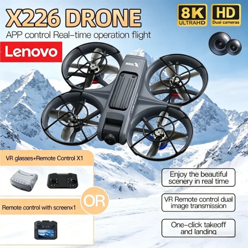 Drone Lenovo X226/X226VR 4K 8K Professionale con Telecomando, Elicottero RC con Schermo, Quadricottero Giocattolo Regalo per Bambini