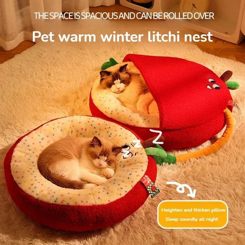 Cuccia Invernale Calda per Animali Domestici, Cuccia Rotonda Semi-Chiusa Pieghevole Facile da Pulire, Cuccia Rotonda in Peluche Universale per Gatti e Cani