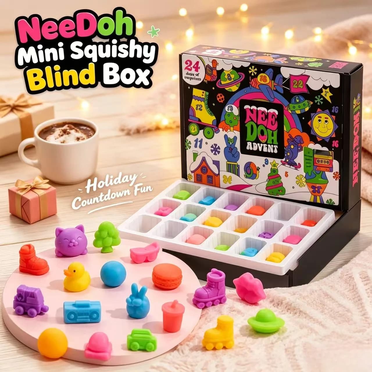 New NeeDoh Mini Squishy 24‑Day Advent Calendar Blind Box Surprise Soft Squeeze Fidget Toy Stress Relief Christmas Party Gift
