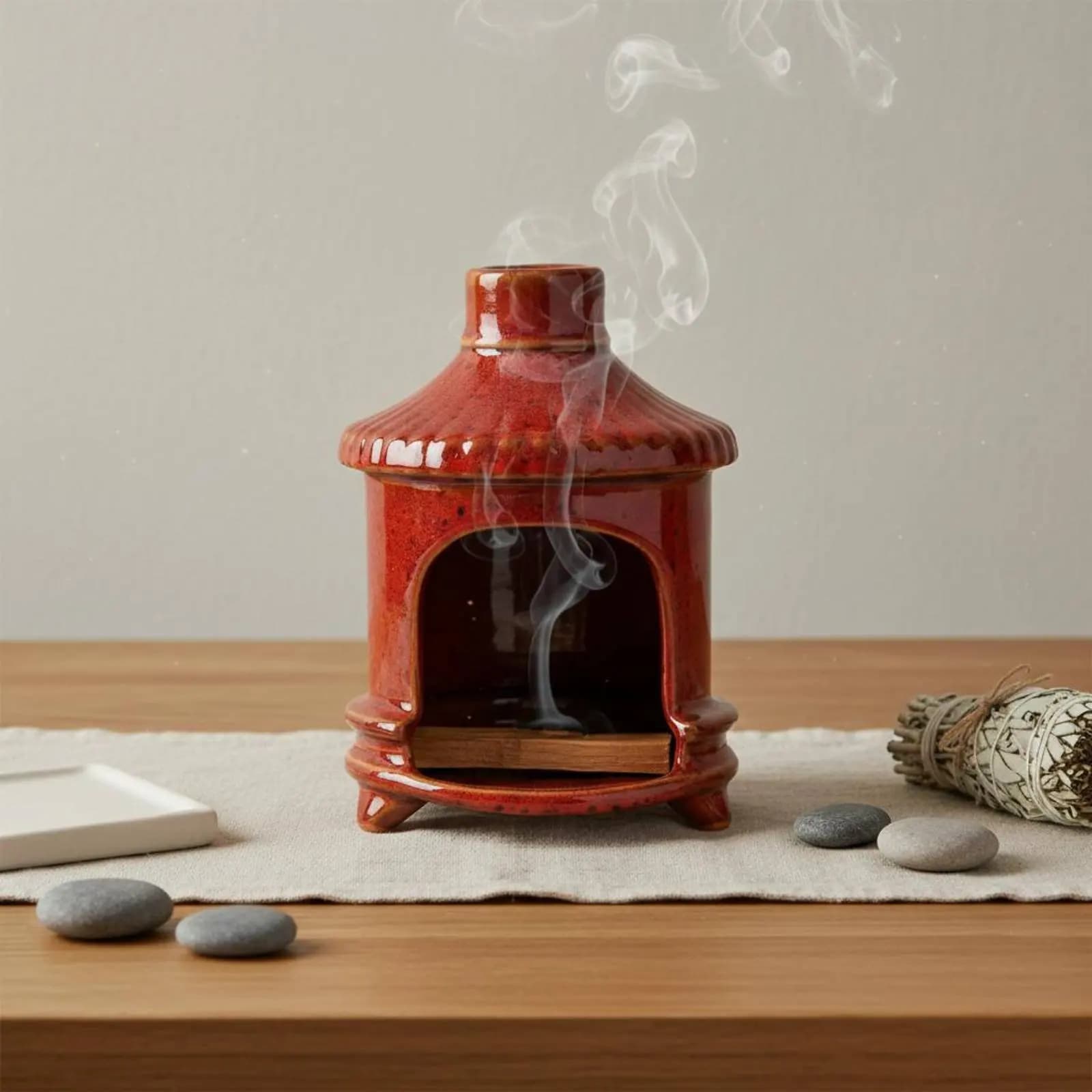 Portacandele in Ceramica a Forma di Casa, Resistente al Calore, per Purificazione, con Base a Treppiede Stabile, per Soggiorno