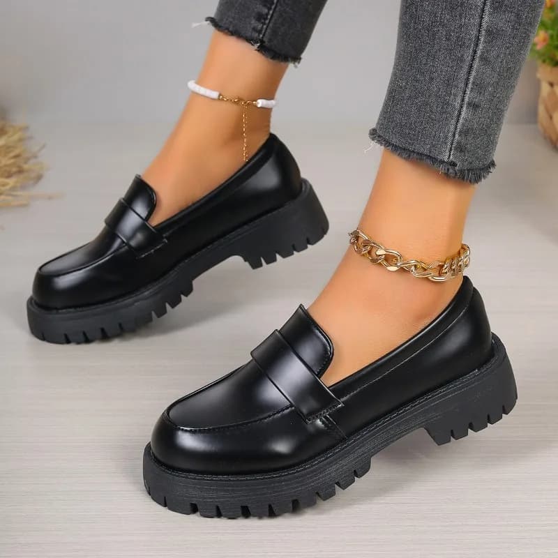 Mocassini con plateau stile britannico donna 2025 scarpe singole con punta tonda taglie forti donna scarpe con fondo spesso in PU Mujer