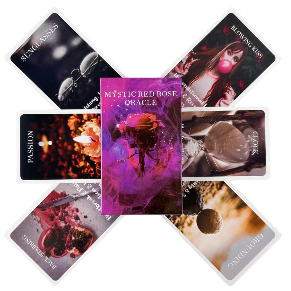 Mazzo di 53 Carte Oracolo Rosa Rossa Mistica 10,3*6cm, Mazzo per Situazioni, Carte dei Tarocchi, Carte Oracolo delle Gemelle Fiamme, Significato delle Parole Chiave dell'Amore