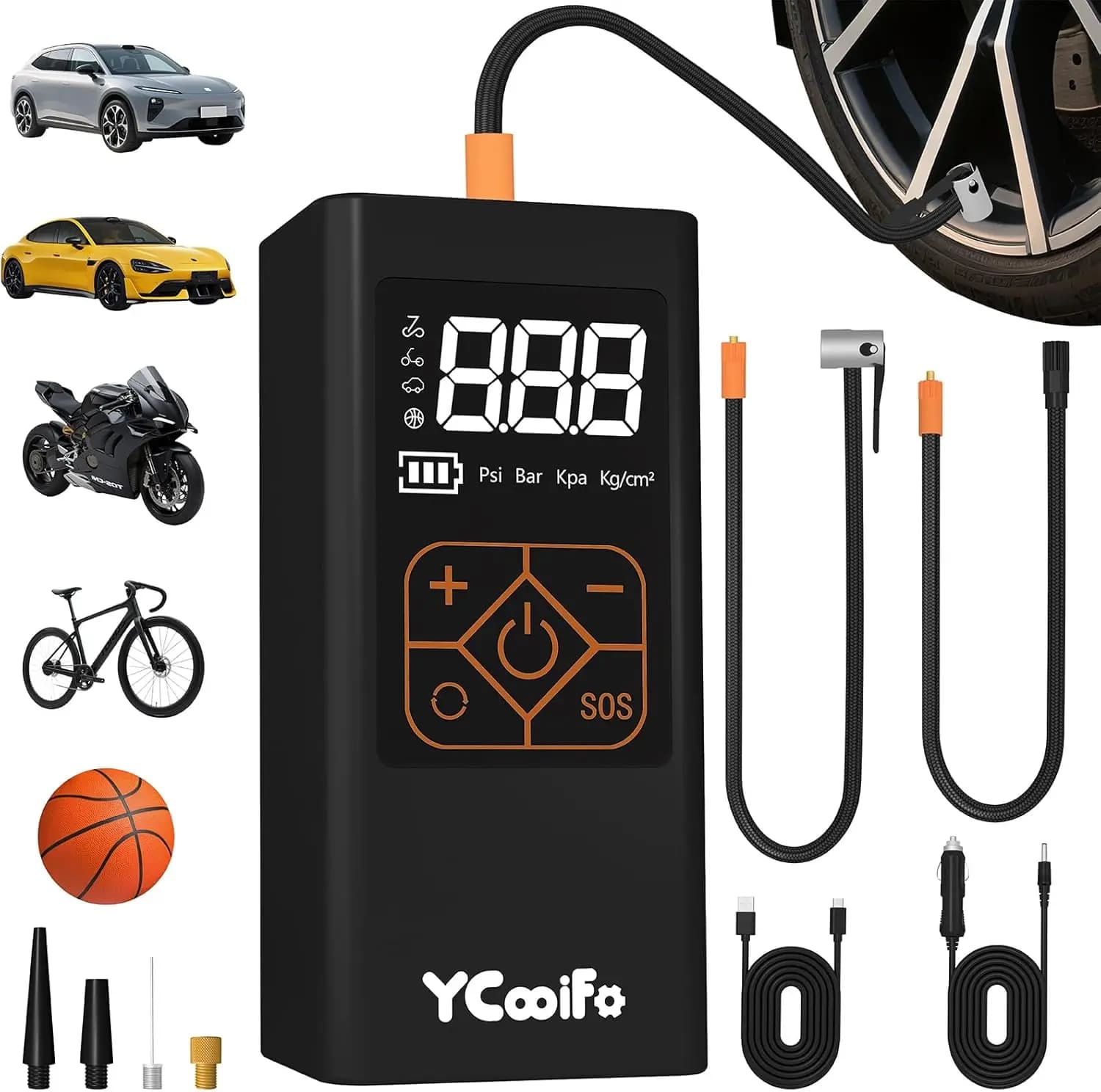 Gonfiatore portatile per pneumatici da 150 PSI, pompa ad aria da 8000 mAh per auto, bici, palla