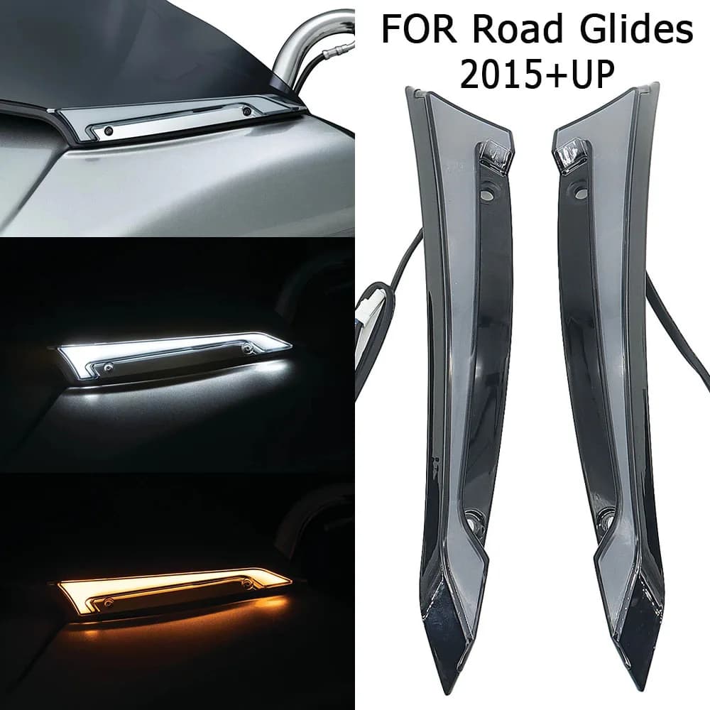 Lampade decorative per parabrezza tracer cromato/nero per moto, luci di marcia diurna e indicatori di direzione per Harley Road Glides