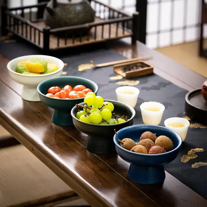 Piatto per rinfresco per uso domestico piatto per frutta a piedi alti Zen piatto piccolo Dessert giapponese ciotola per frutta secca vassoio in ceramica piatto da portata