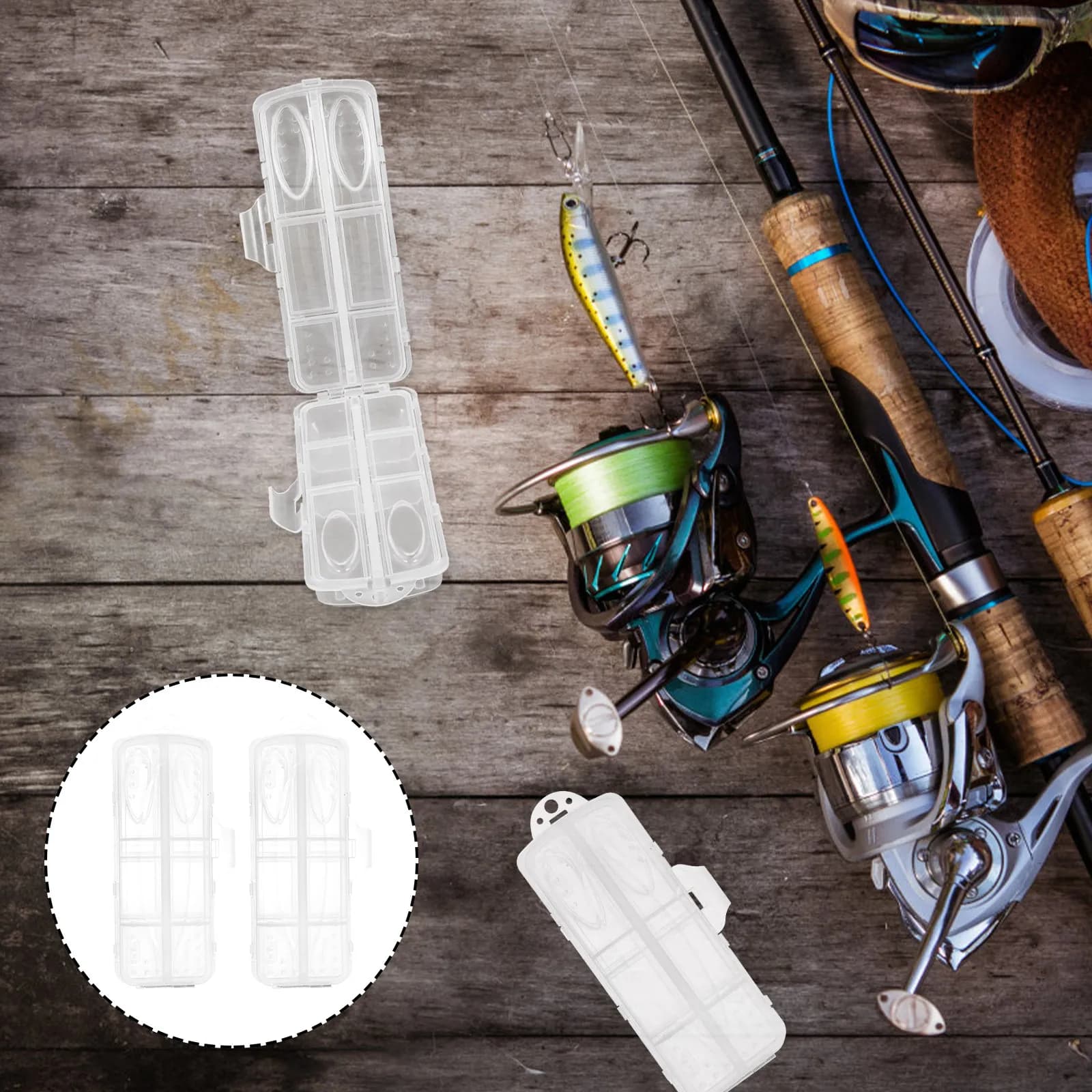 2 Pezzi Scatola Porta Attrezzatura da Pesca Multifunzionale in Plastica Spessa, Contenitore Compatto per Esche, Ami e Ganci, Organizzatore per Attrezzatura da Pesca