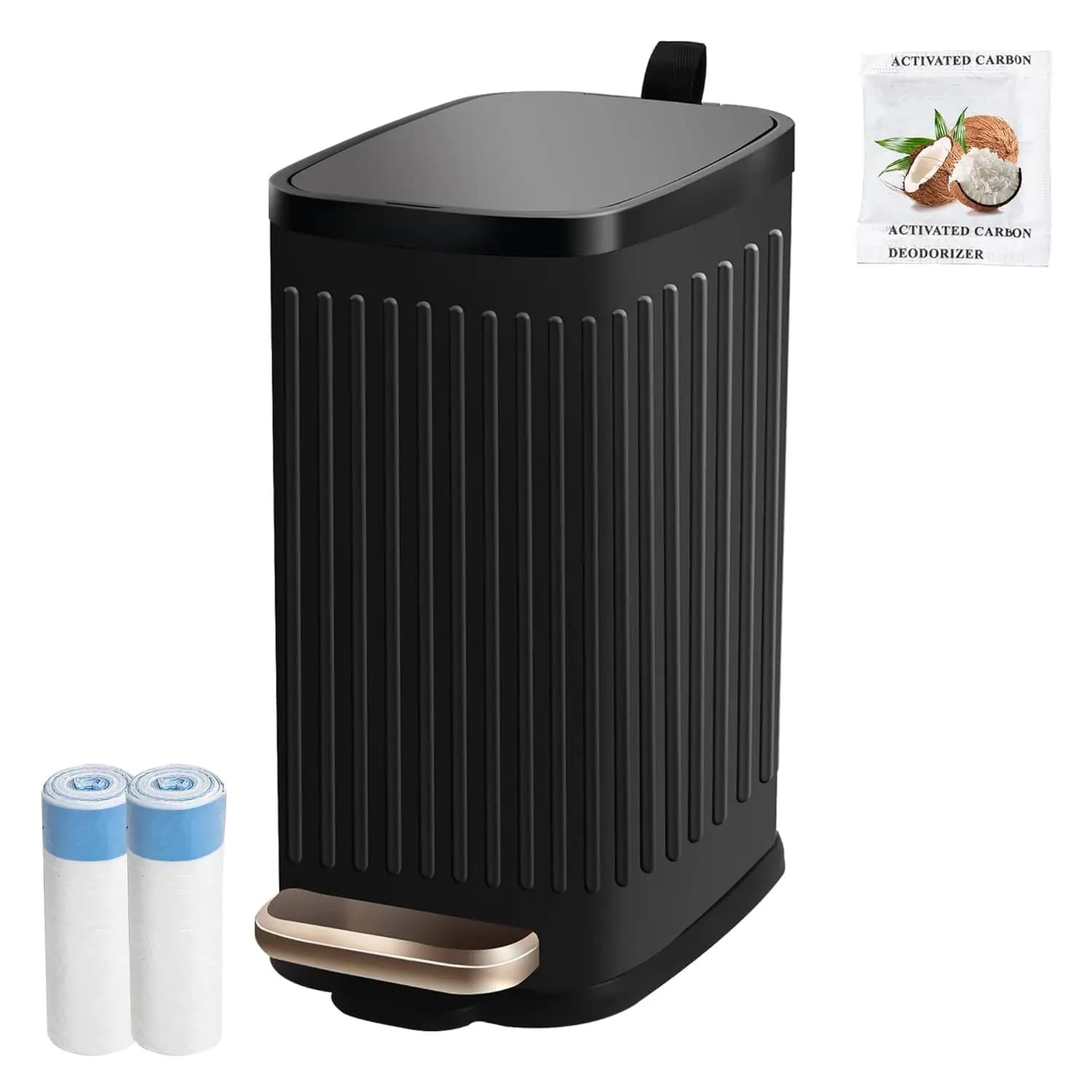 Cestino per Rifiuti in Acciaio Inox da 5L con Filtro Antiodore, Coperchio a Chiusura Morbida per Bagno, Ufficio e Rifiuti di Animali Domestici