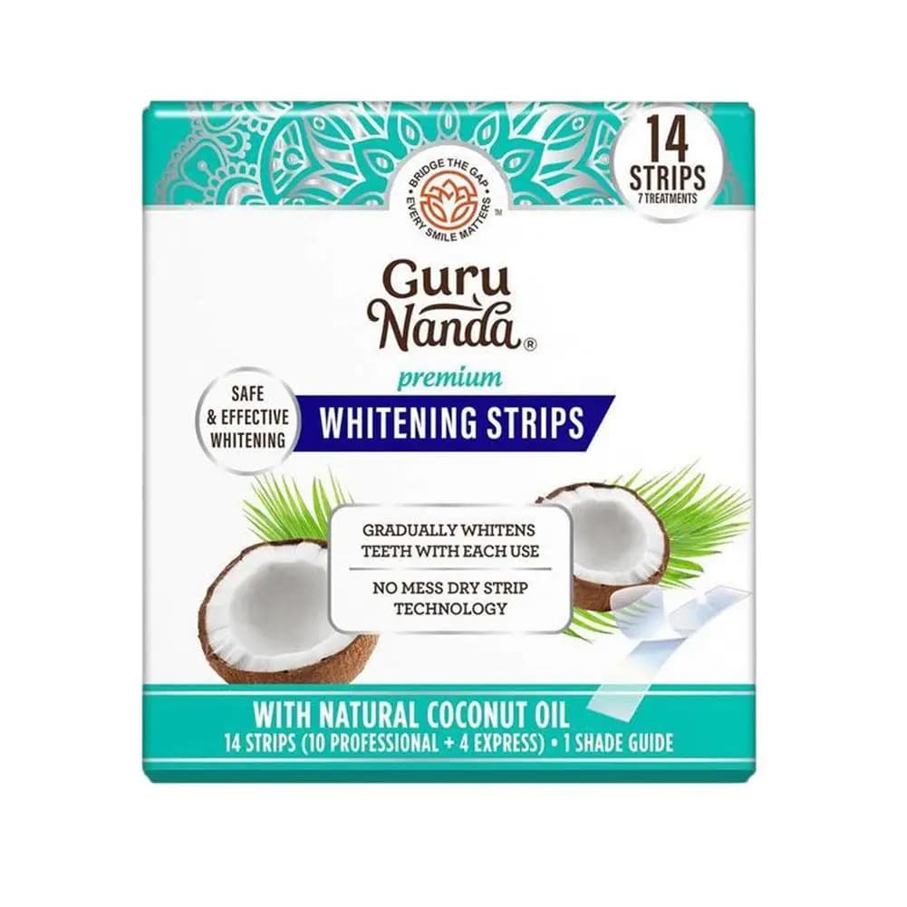 Whitening Strips for GuruNanda Denti to Cocco Oil, 14 Pieces - Without Peroxide, Macchie Removal, Dry Strips for Delicate Whitening