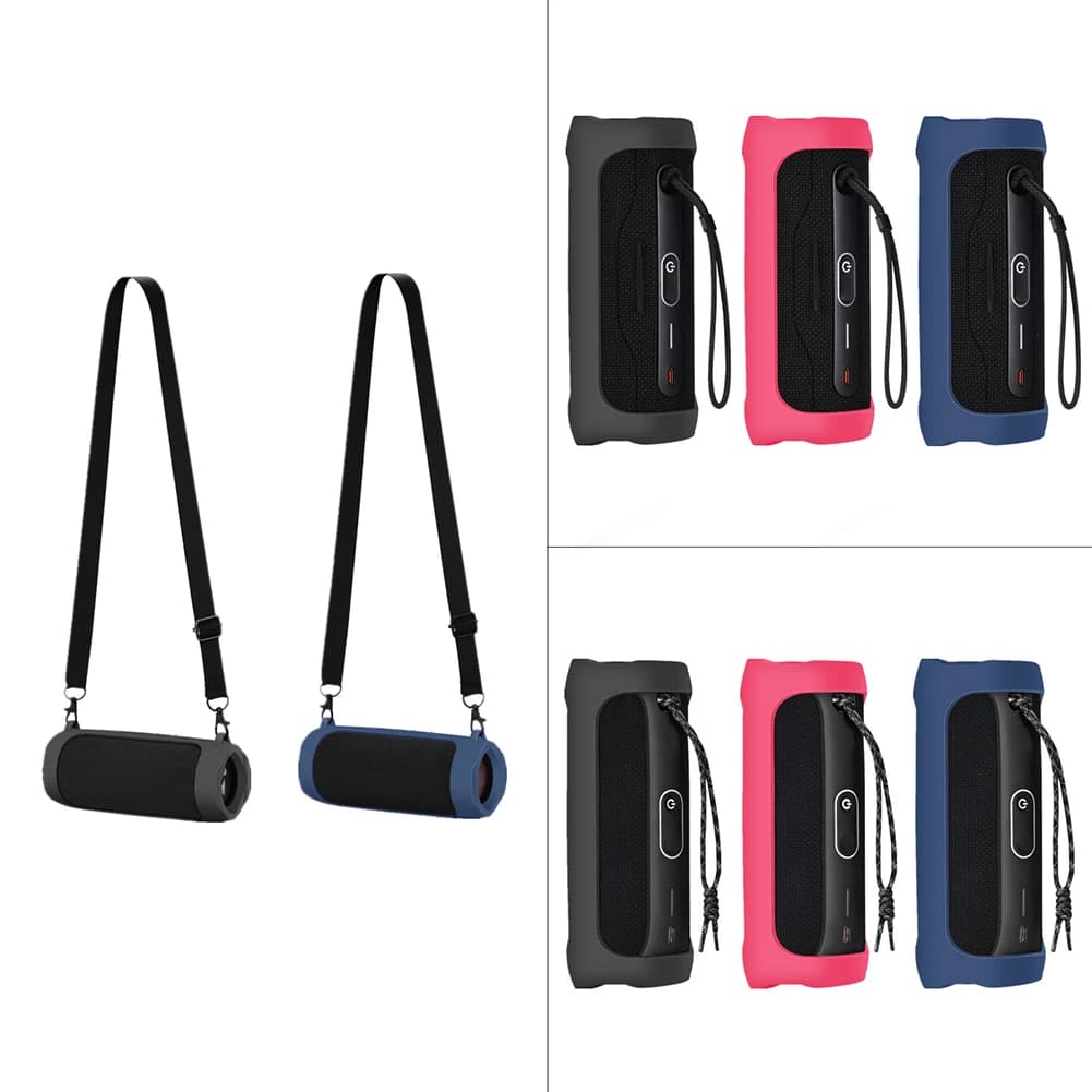 Silicone Speaker Protective Case, Adjustable Strap, Waterproof Speaker Case Compatible with Bluetooth, Portable for JBL Flip 6/Flip 5