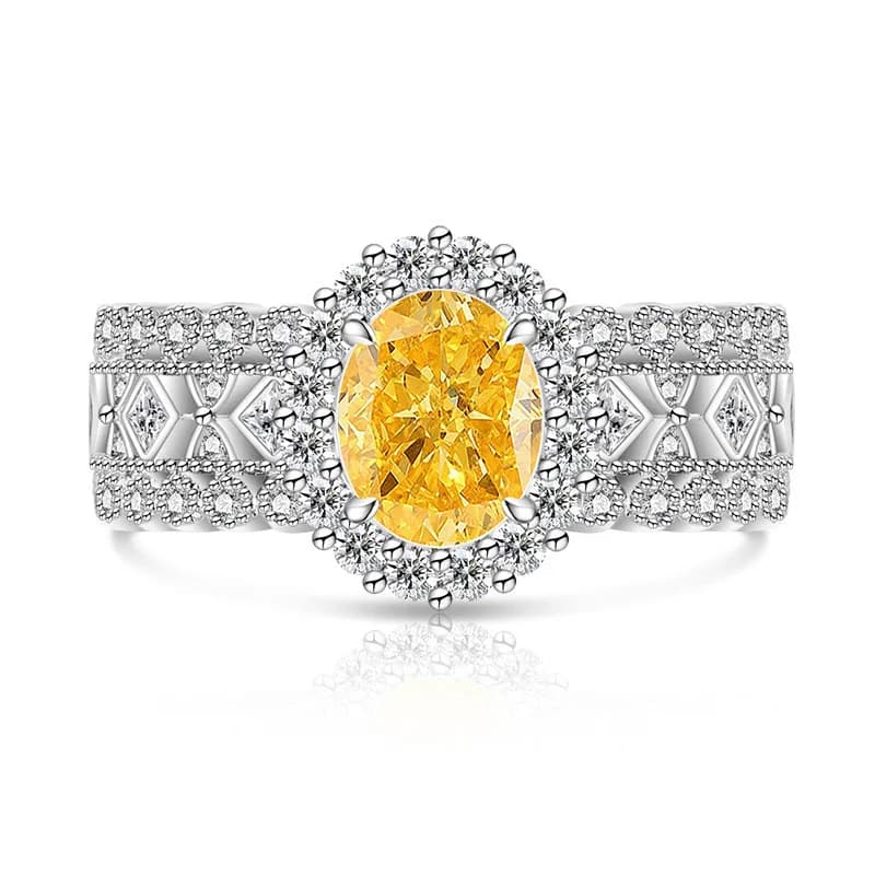 Lace ring with high carbon diamond with ice cut pigeon egg in 925 sterling silver light luxury. Elegant atmospheric jewelry