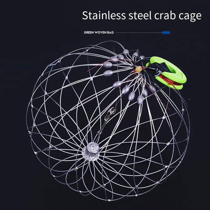 1pc Fishing Net Automatic Open Closing Wire Fish Crab Trap Net Steel Wire for Saltwater Seawater Outdoor Fishing Accessories