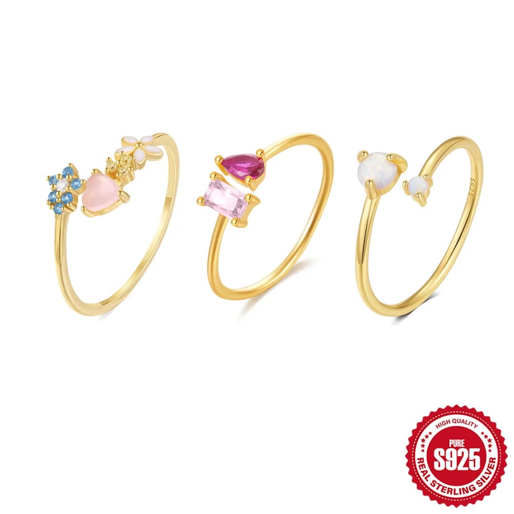 BOAKO 925 Sterling Silver Geometric Flower Adjustable Ring for Women Light and Simple Elegant Jewelry