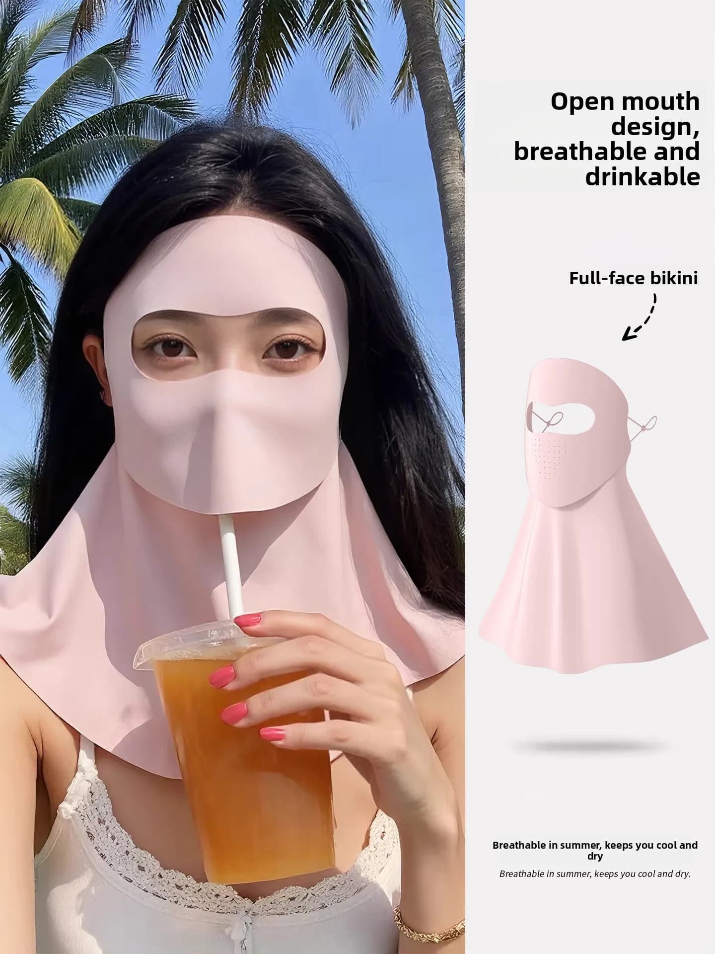 Water-Drinking Seamless Sun Protection Face Mask Women's Summer Ice Silk Full Face Sunshade Neck Protection High Aesthetic Value