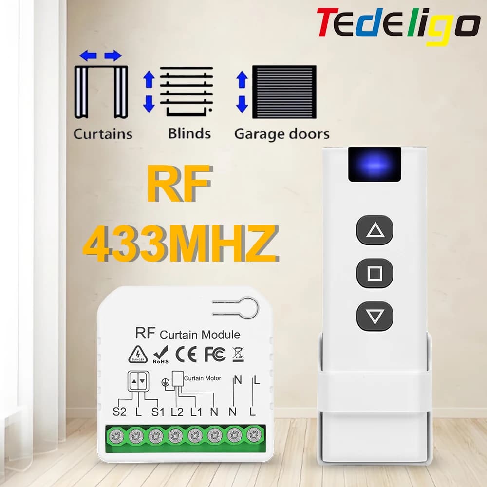 433Mhz RF Interruttore per tende 110v 220v 10A Tende a rullo Modulo persiane Telecomando per schermo del proiettore del motore cieco elettrico