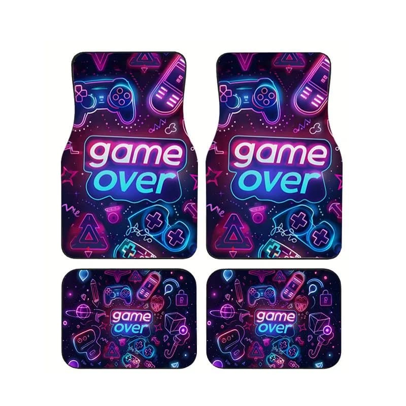 4 tappetini per auto con stampa Neon Game Over Controller, tappetini universali antiscivolo impermeabili per auto, SUV, camion, decorazioni per interni