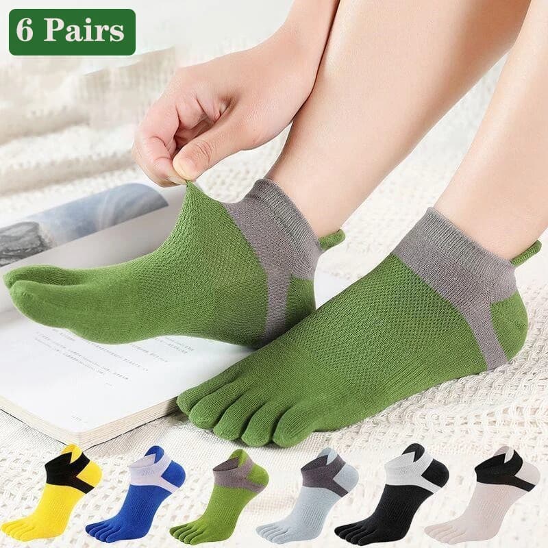 6 Pairs Cotton Five Toe Socks Men Mesh Breathable Striped Ankle Socks Anti Friction Sport Floor Short 5 Finger Socks