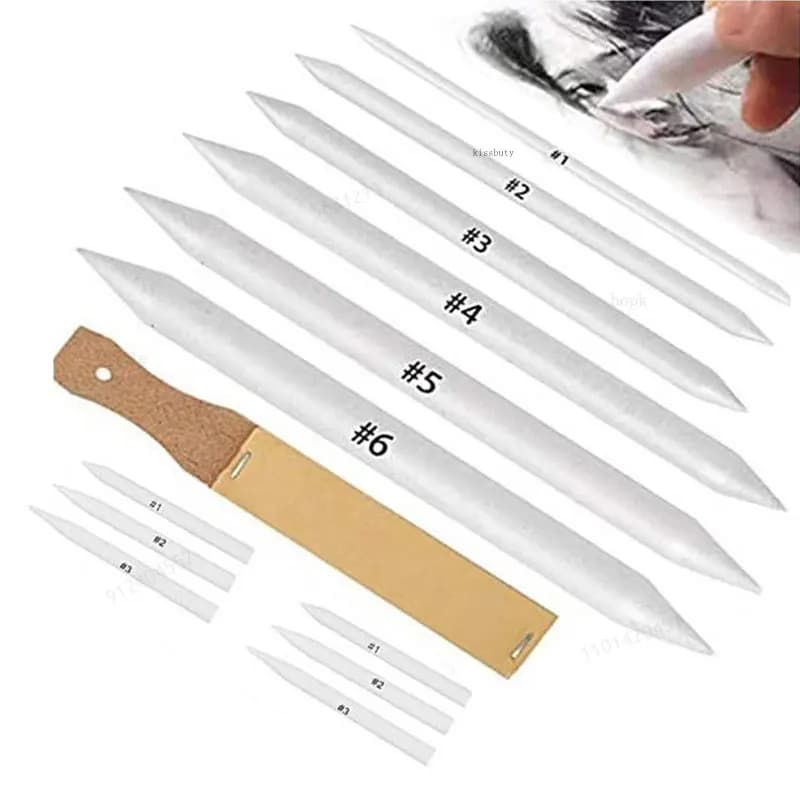 13 pieces of strains and tortillion for mixing, artistic paper blenders with glass paper, pencil sharpener, pointer, artist, carboncino sketch tools