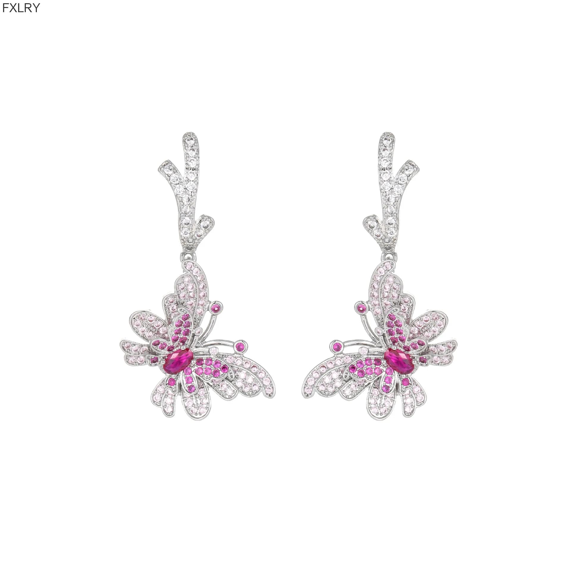 FXLRY Orecchini squisiti con zirconi in argento S925 con farfalla dolce alla moda europea e americana per le donne