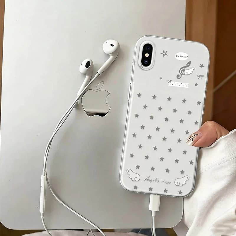 Fashiy Ins Style Korean Star Wings Cute Phone Case For iPhone 17 Air 16 18 15 14 13 12 11 Pro XR XS Max PLUS MINI Y2K Soft Cover