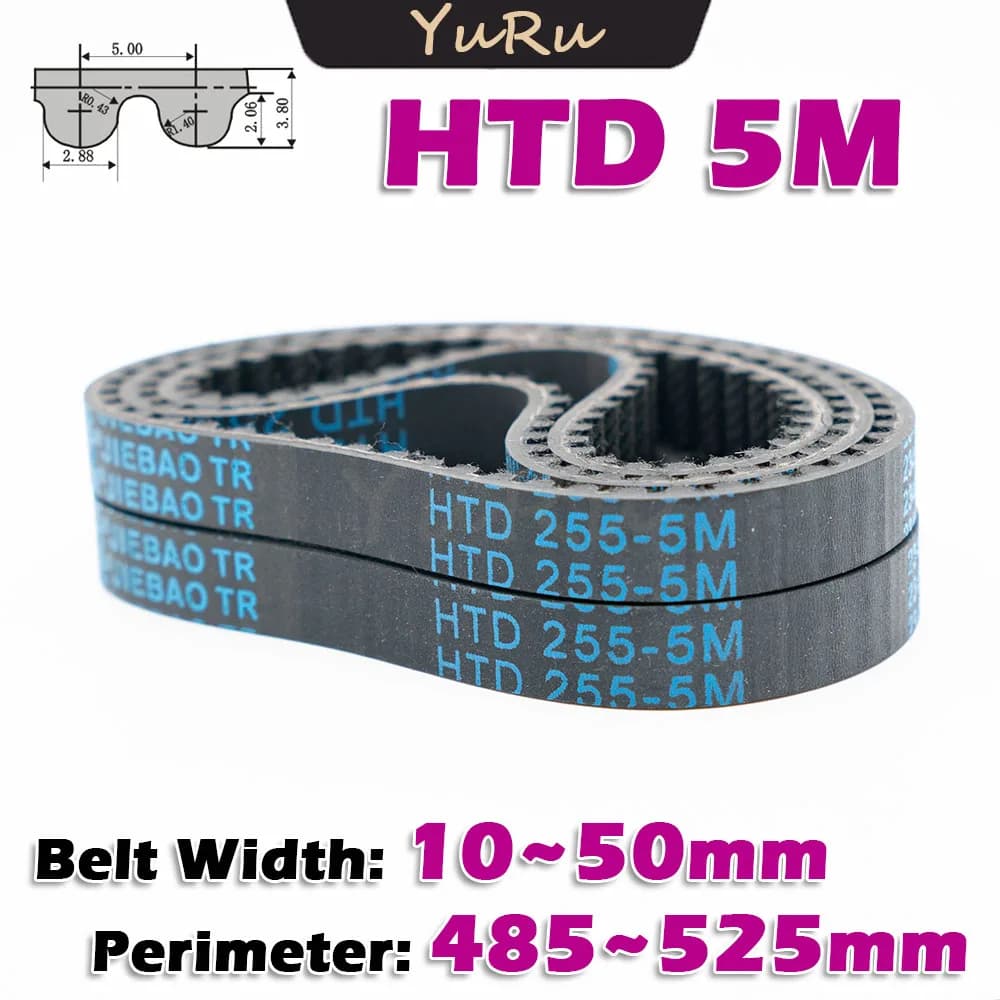 Perimetro cinghia dentata ad anello chiuso trasmissione in gomma HTD 5M HTD5M 485 490 495 500 505 510 515 520 525mm larghezza 10~50mm CNC Drive