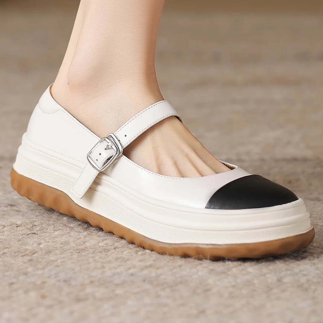 Scarpe da donna Mary Jane patchwork di colori misti in vera pelle da donna con suola spessa e plateau, espadrillas femminili casual per donna