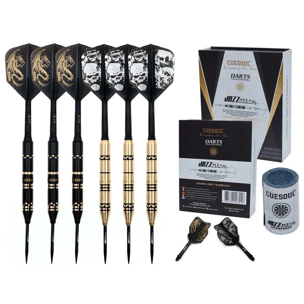 CUCUESOUL JAZZ-METAL Serie Set di freccette con punta in acciaio Freccette professionali con voli per freccette ROST integrati, confezione da 6 pezzi