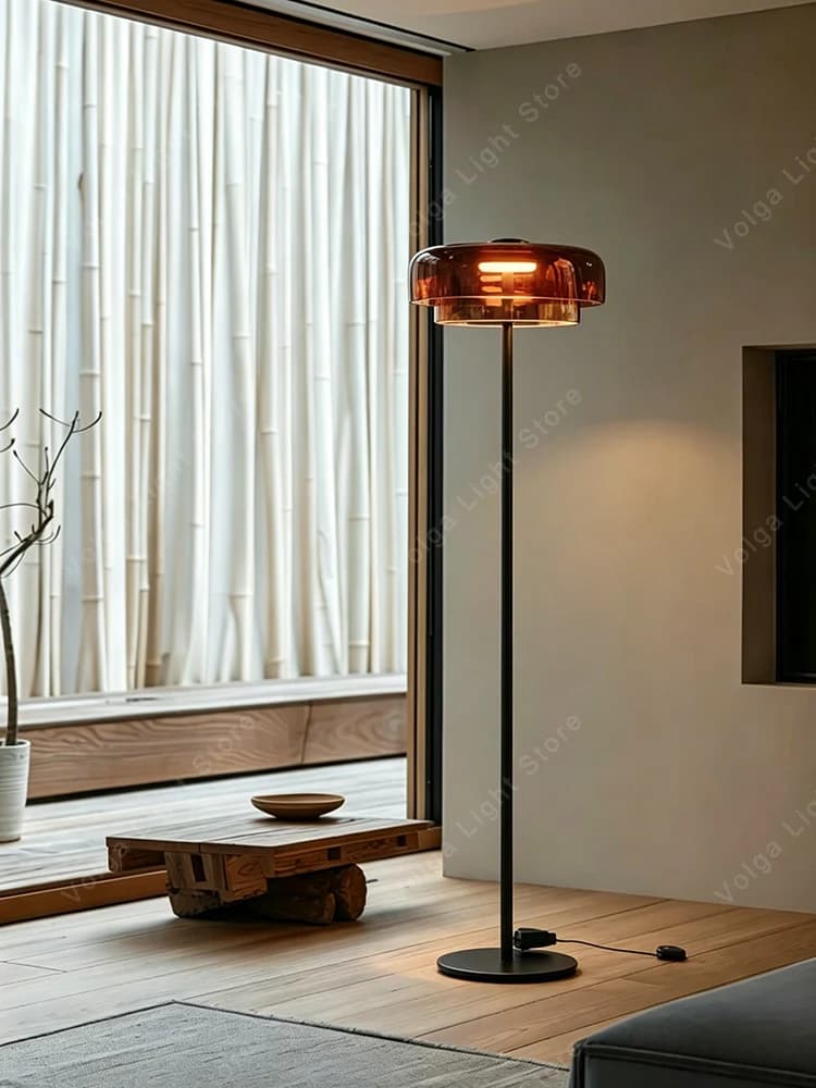 Lampada da Terra in Vetro di Lusso Nordico, Arancione e Verde, LED, 145 cm di Altezza, Luce Minimalista per Soggiorno, Camera da Letto, Ufficio