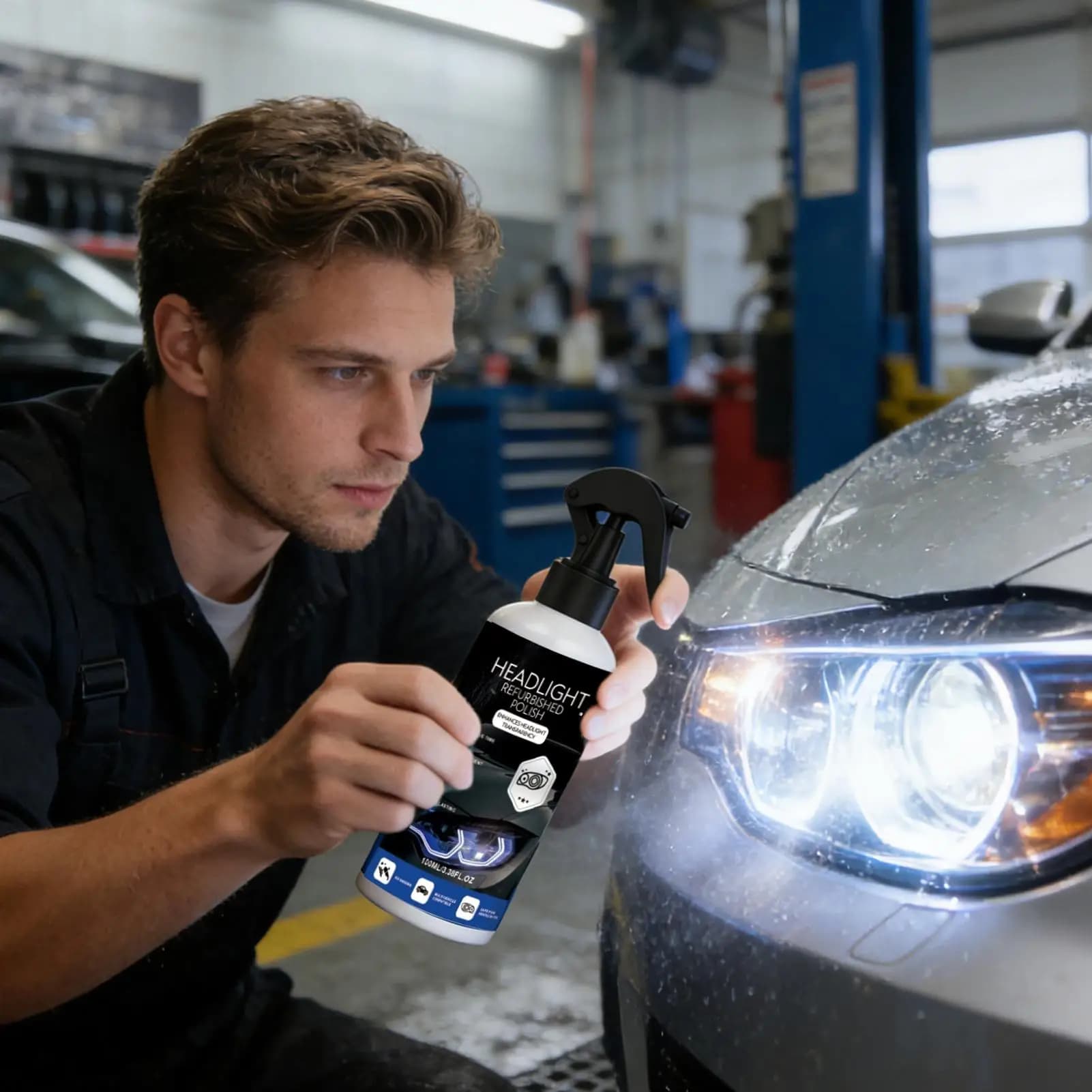 Car Light Cleaner Yellow Restoration Cleaner with Sponge and Towel Automotive Headlamp Restoration Fluid for Truck SUV
