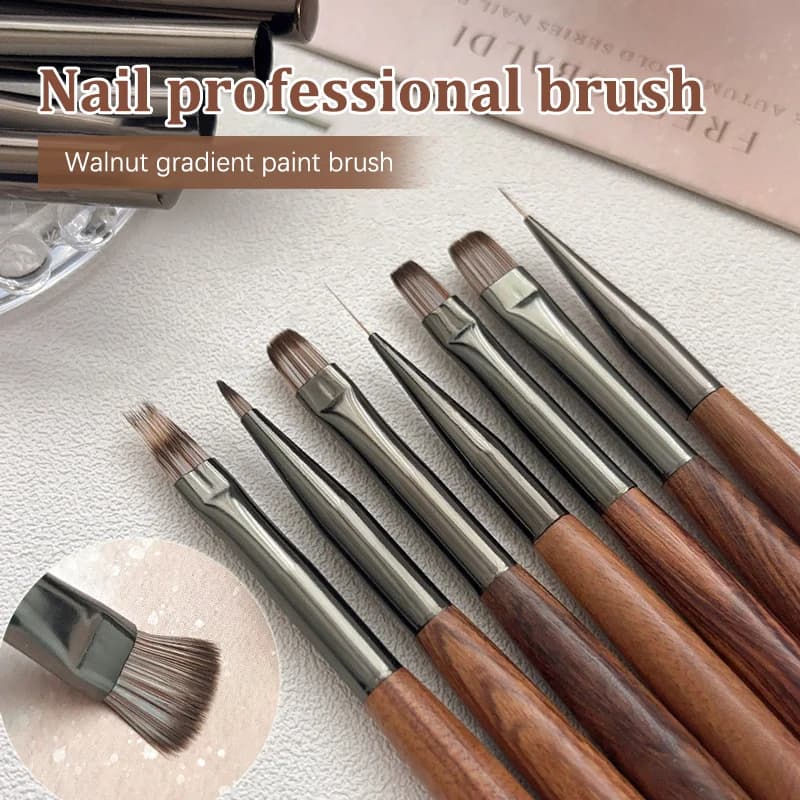 Penna per pittura Ombre per nail art sfumata per smalto gel UV in legno di noce con pennello per dettagli di copertura, pennello da disegno, strumento per manicure