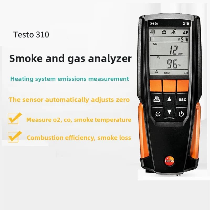 Analizzatore di Gas di Combustione Testo 310, Rilevatore di Efficienza di Combustione con Misuratore di Temperatura Fumi e CO/O2 per Strumenti di Test