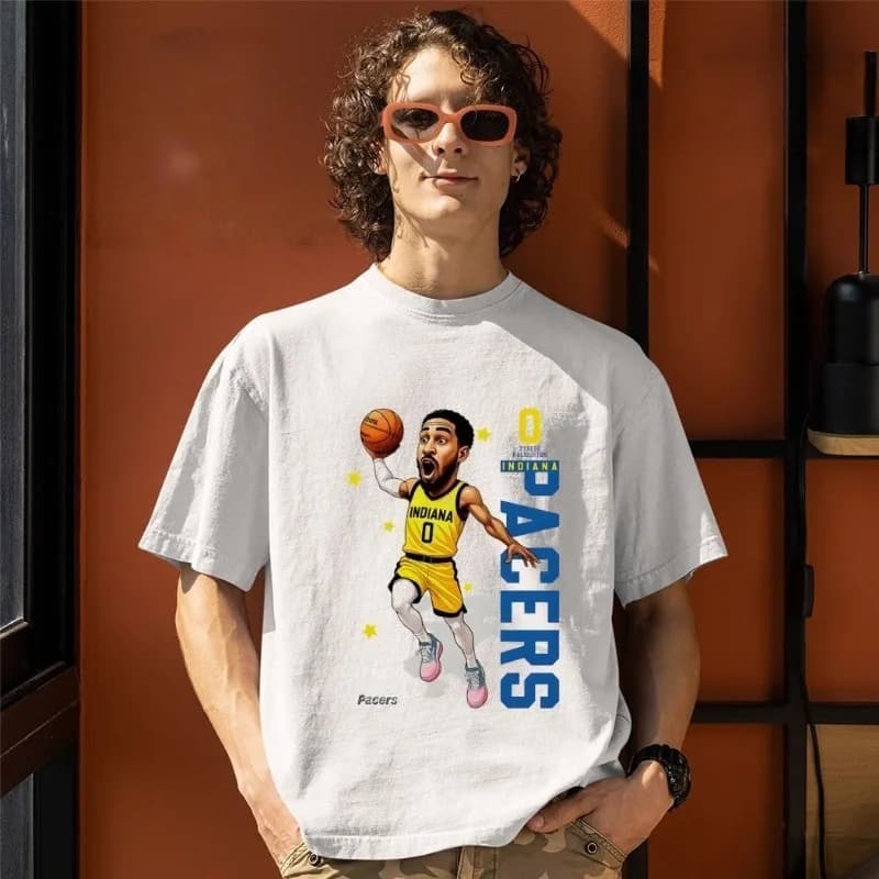 Cotton basketball t-shirt with cartoon pattern by Terence Halliburton, summer bestseller, fashionable sports shirt for adults and children