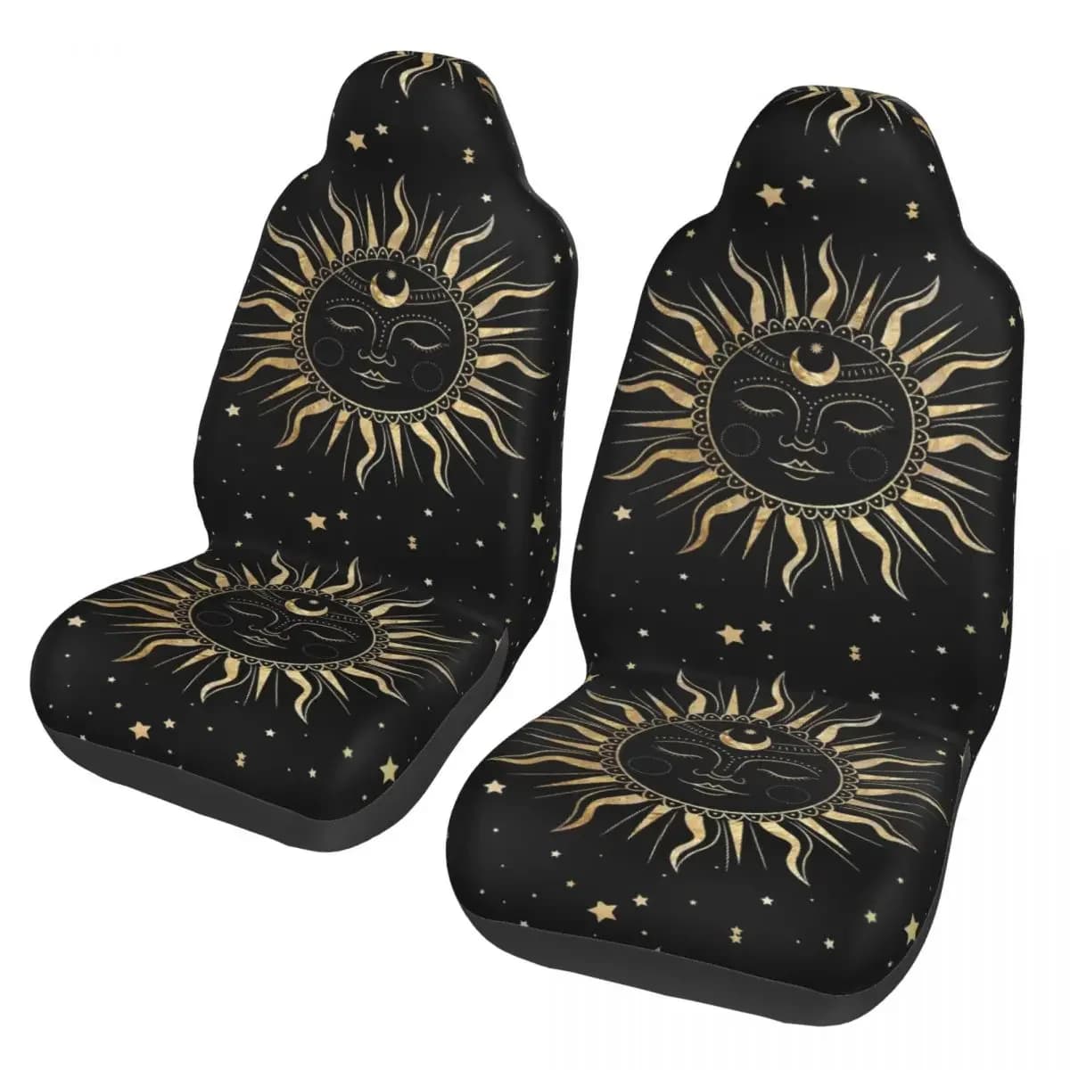 Sun And Moon Celestial Gold Art 2 Car Seat Covers for SUV Car Universal Protective Accessories