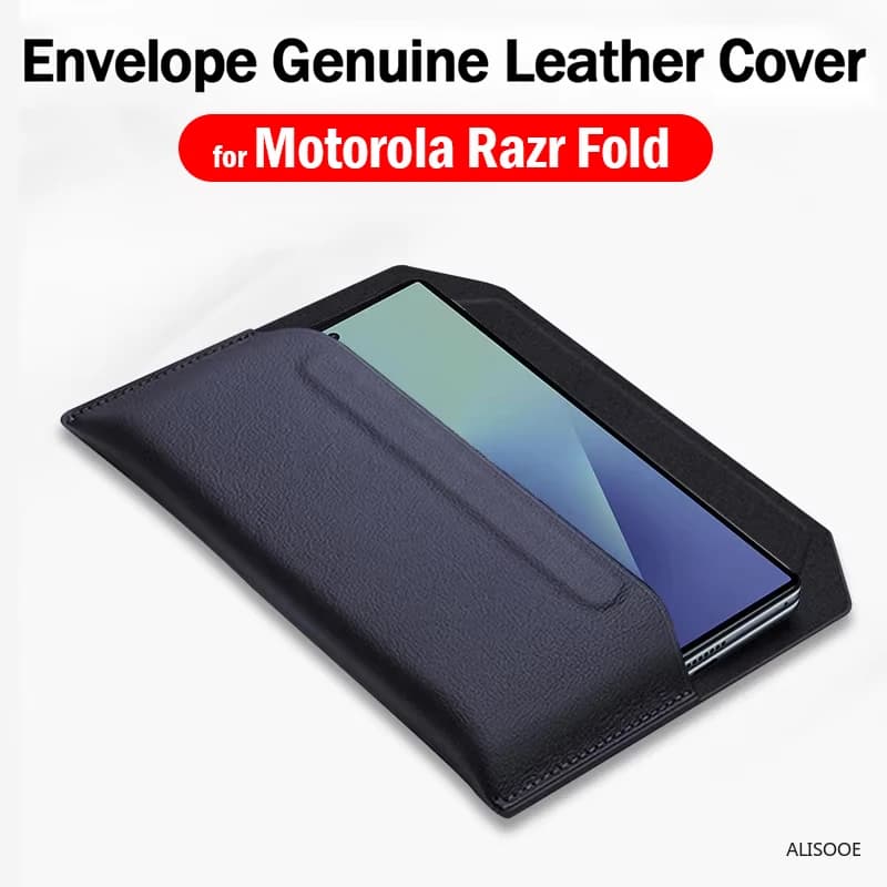 For Motorola Razr Fold Case Cowhide Sleeve Folding Genuine Leather Wallet Protection Pouch Bag Fundas Capa