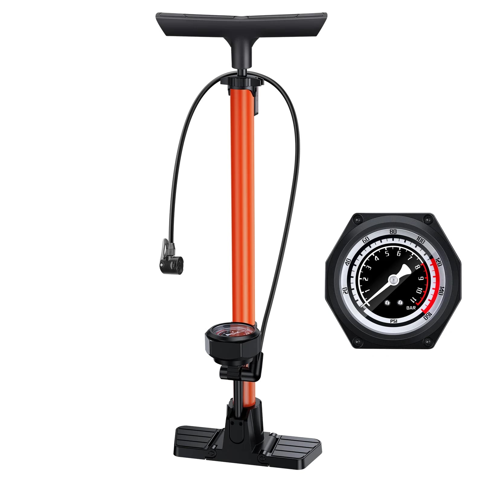 Pompa per bici con manometro Pompa per bicicletta da pavimento ad alta pressione per valvola Presta e SchraderPompa per pneumatici per bici da strada/MTB/Ibrida