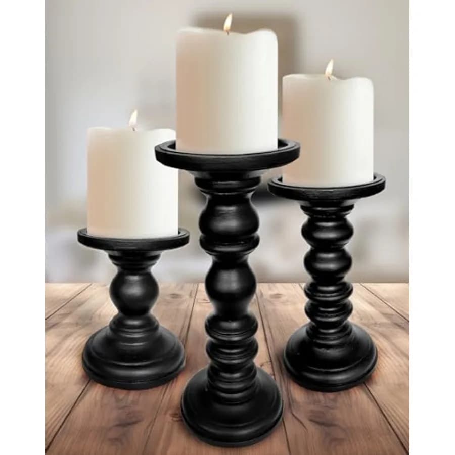 Portacandele per candele a pilastro, set di 3 supporti alti e grandi in stile rustico - Adatti sia per candele a pilastro da 4 pollici che da 3 pollici di larghezza