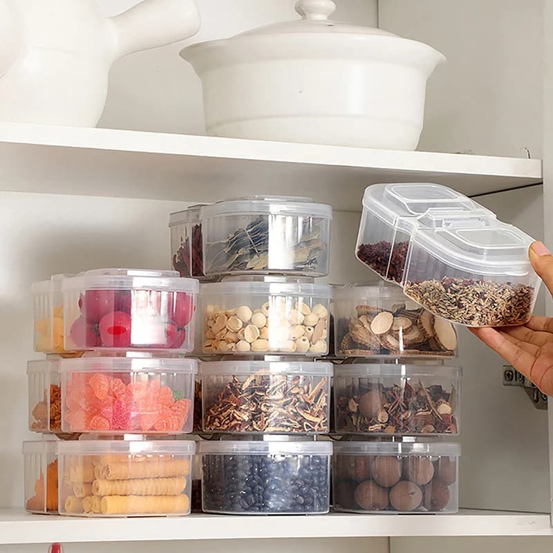 Contenitore per Alimenti Trasparente Quadrato, Set Organizzatore da Cucina, Scatola Ermetica Sottovuoto per Legumi Secchi e Spezie