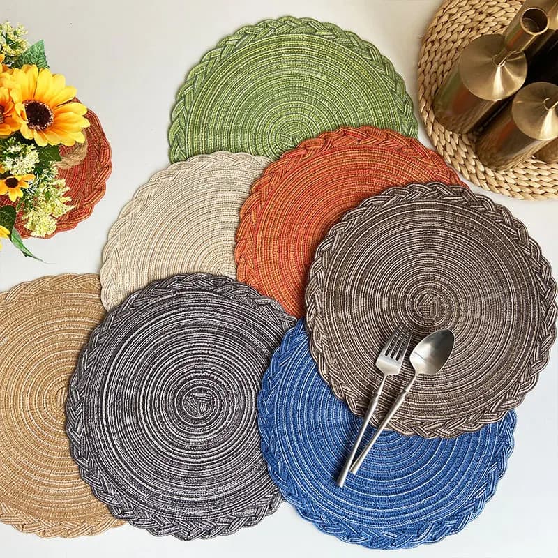 Tovaglietta rotonda Tovagliette in filato di cotone ramio intrecciato Tovagliette antiscivolo per tavolo da pranzo Tappetini antiscivolo per ciotole Sottobicchieri per tazze da cucina