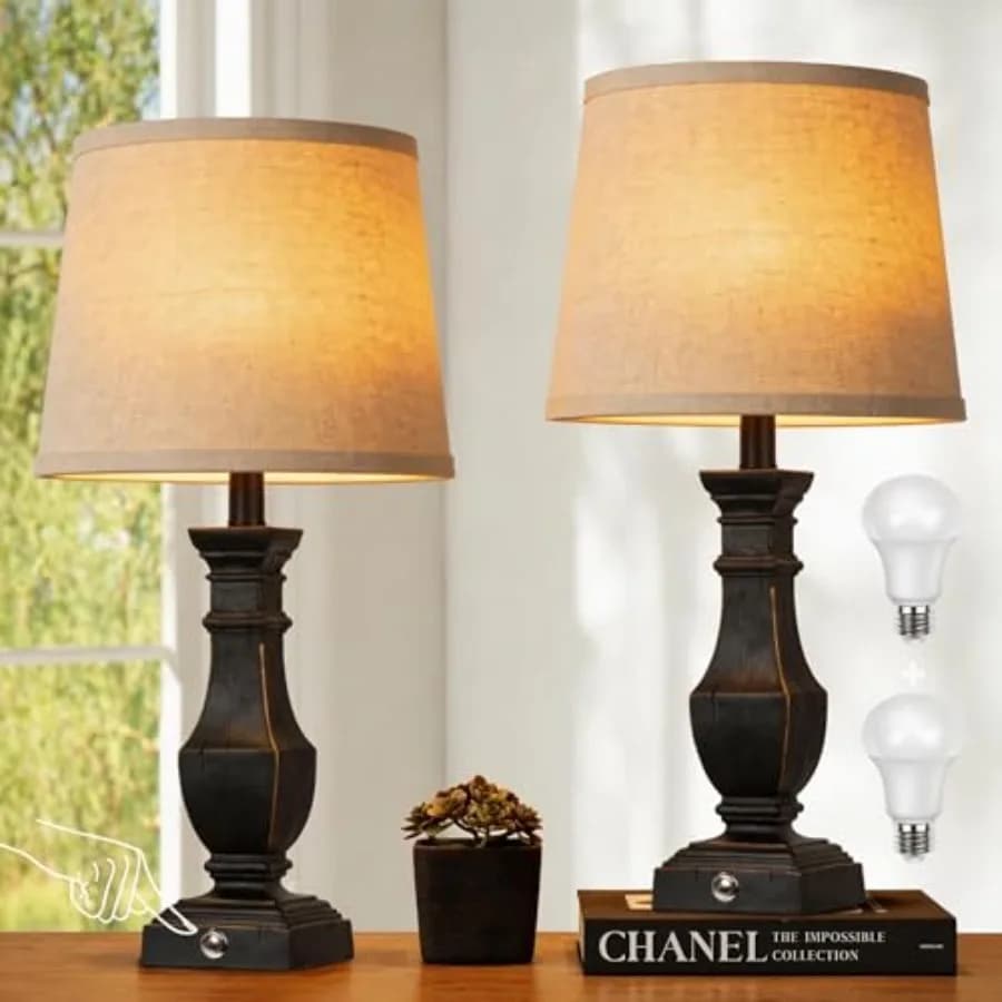 Set di 2 Lampade da Tavolo Dimmerabili ROTTOGOON, Stile Rustico Farmhouse per Soggiorno, Camera da Letto, Comodino e Tavolini