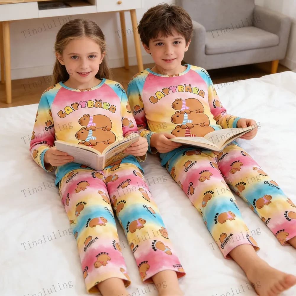 Divertente Cartoon Ragazzi Pigiama Set Capibara 2026 Biancheria intima invernale Pijama da 2 a 8 10 11 12 anni Ragazza adolescente Abbigliamento Bambini Homewear