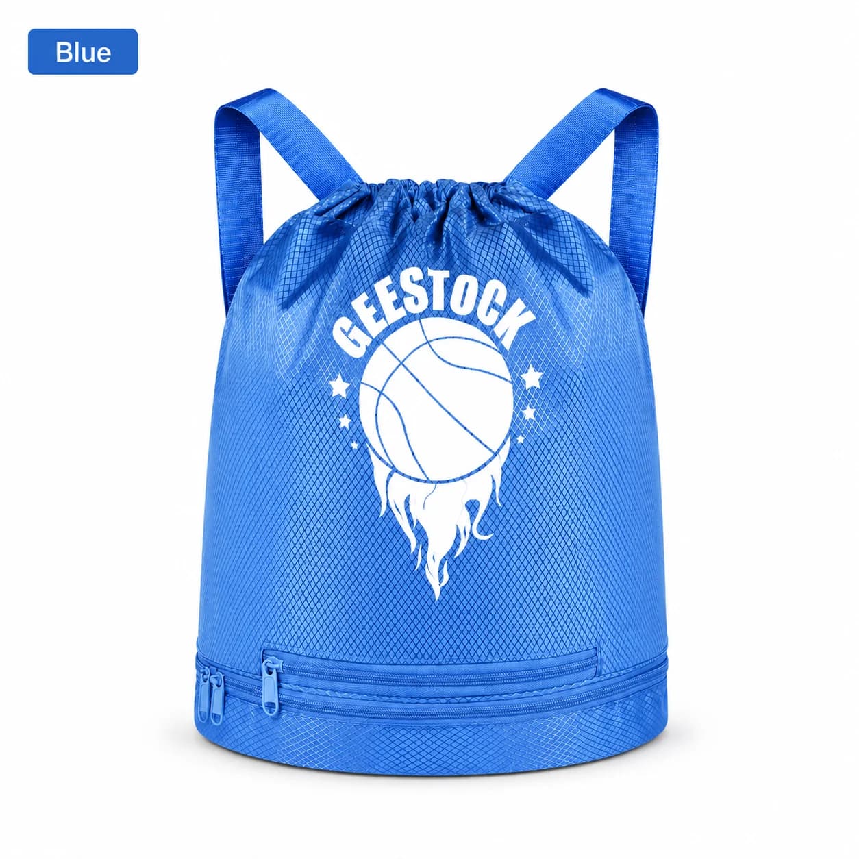 Borsa Sportiva Blu con Coulisse per Basket, Zaino Leggero da Palestra con Tasca Inferiore con Cerniera per Allenamento e Uso Scolastico