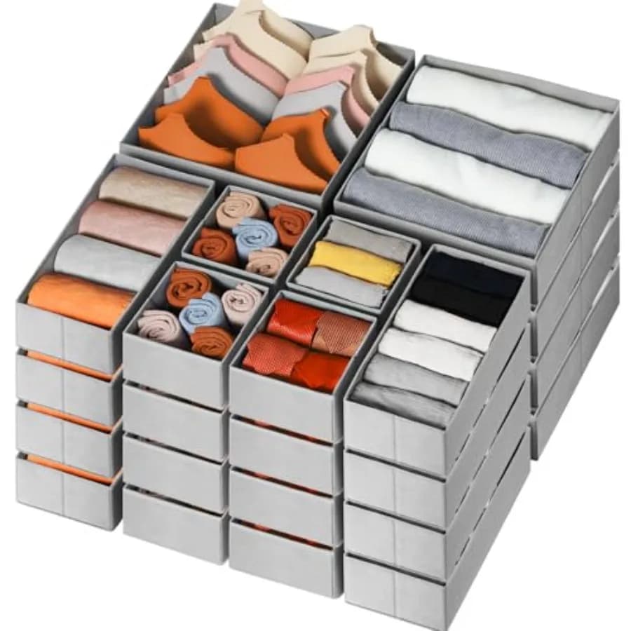 Organizzatori per Cassetti, Contenitori in Tessuto per Armadio e Scatole Portaoggetti per Biancheria Intima e Calzini, Divisori Inodore per Cassetti della Cassettiera