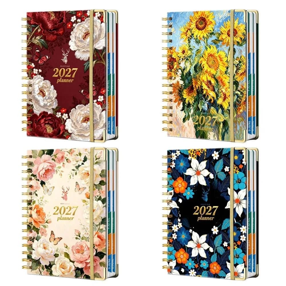 2027 Print Spiral Planner Daily Weekly Monthly Goal Organizer Notebook with Colored Monthly Tabs Expense Tracker Inner Page