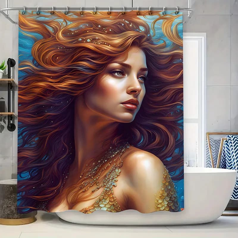 Incantevole tenda da doccia a sirena subacquea in tessuto morbido decorativo impermeabile per vasca da bagno per accessori da bagno Multiple S
