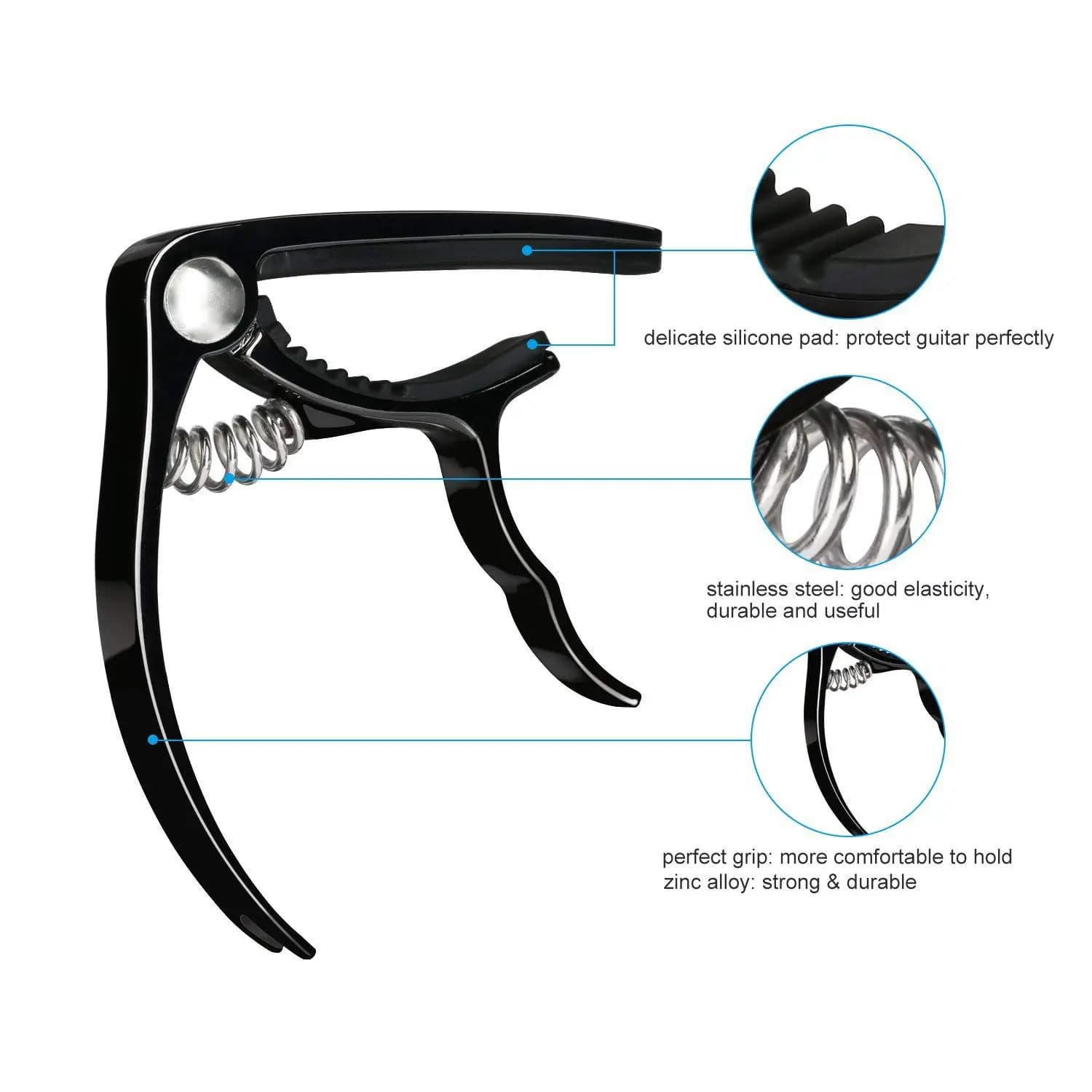 AS98-Capotasto per chitarra Accessori per chitarra Capotasto trigger con 6 plettri per chitarra gratuiti per chitarre acustiche ed elettriche - Anche Ukulele e B