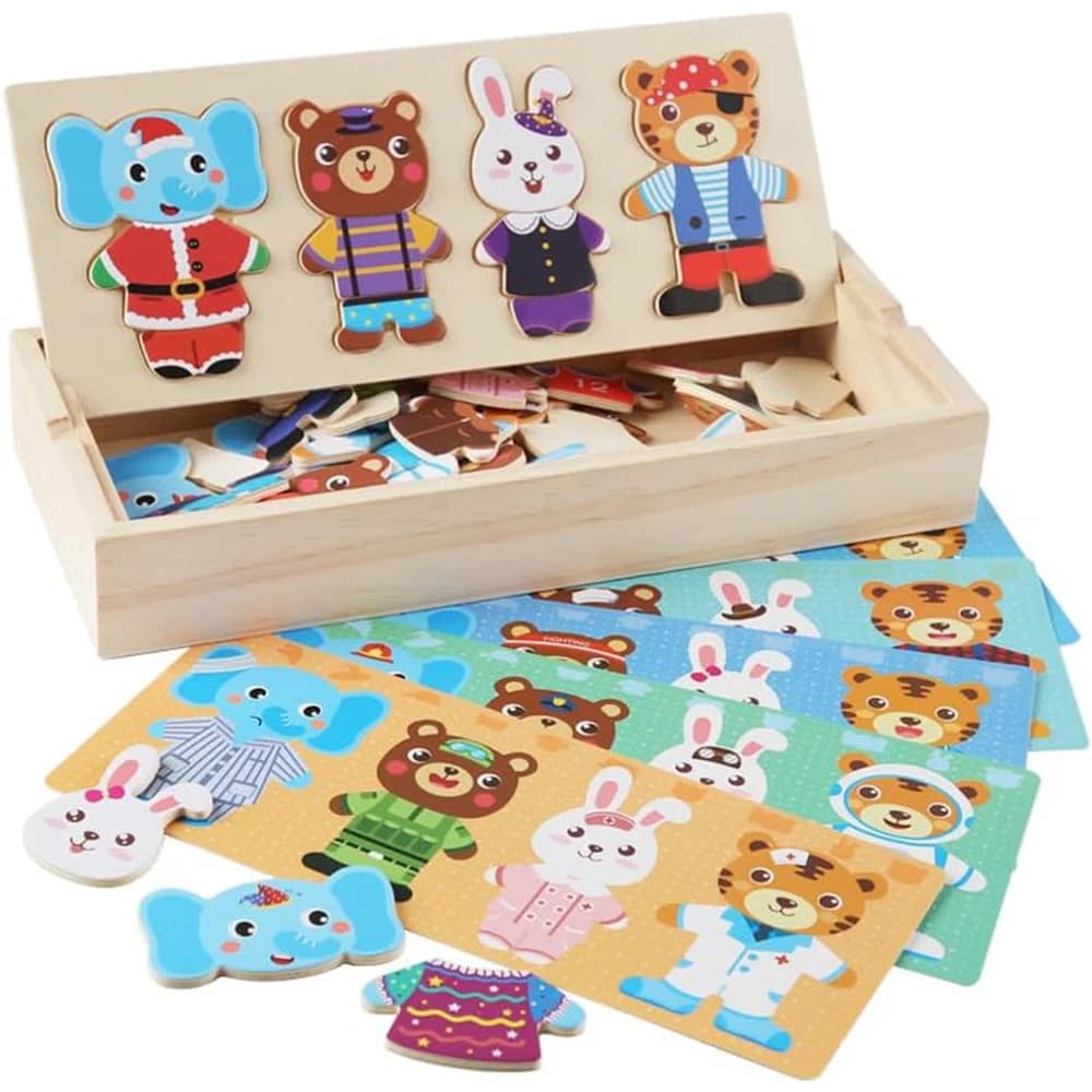 Puzzle in legno Orso Famiglia Puzzle Box Orso Cambia vestiti Montessori Bambini Prima educazione Gioco di vestizione in legno Giocattoli per bambini Regalo