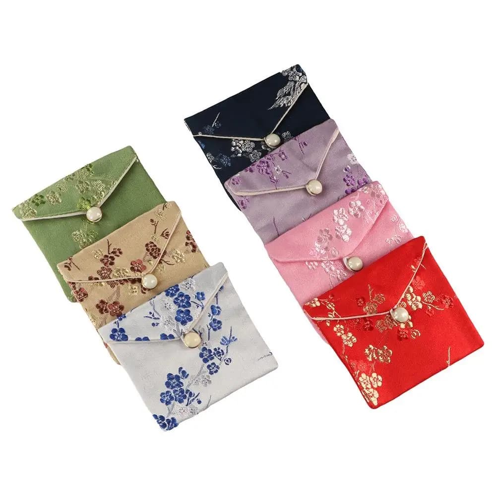 Smooth Satin Jewelery Bag Buckle Floral Jewelery Storage Bag Purse Embroidered Wallet Ladies